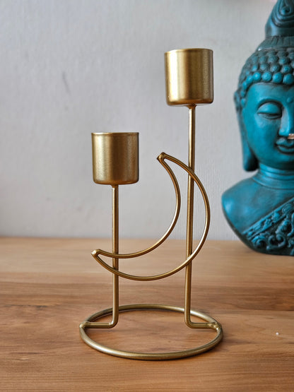 Candelabro dorado para dos velas